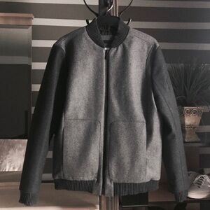 Calvin Klein Gray Bomber Jacket with Varsity Style